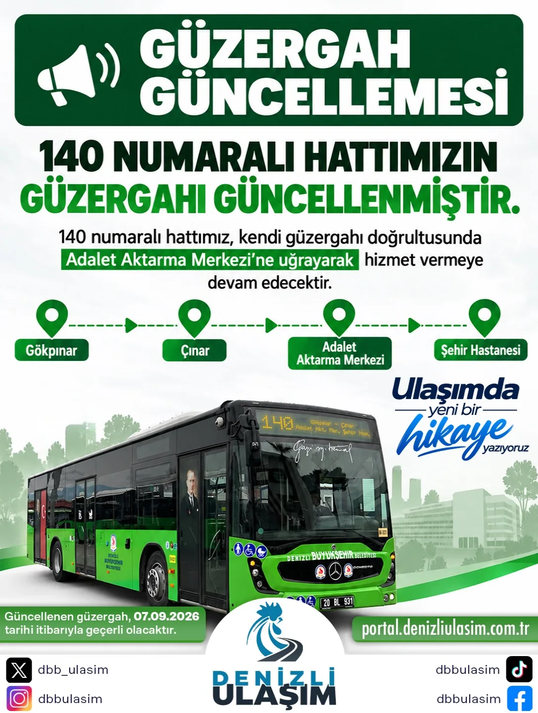 140 numaralı hat güzergah güncellemesi