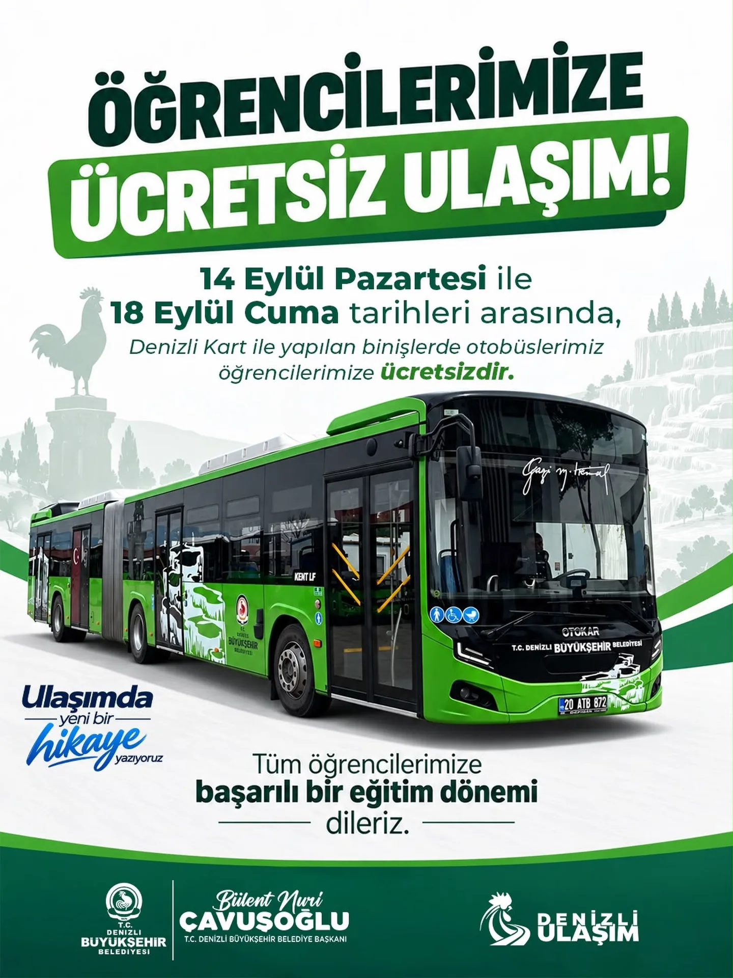 Öğrencilerimize ücretsiz ulaşım duyurusu