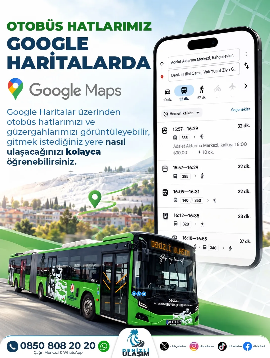 Otobüs hatlarımız Google Haritalar’da